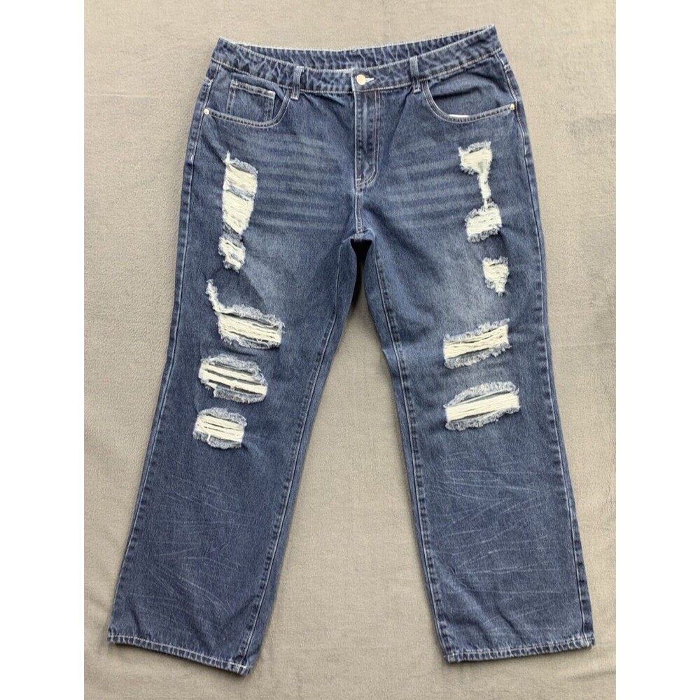 SHEIN Denim Jeans Men's Size XXL Blue Destroyed Distressed Straight Cotton Blend